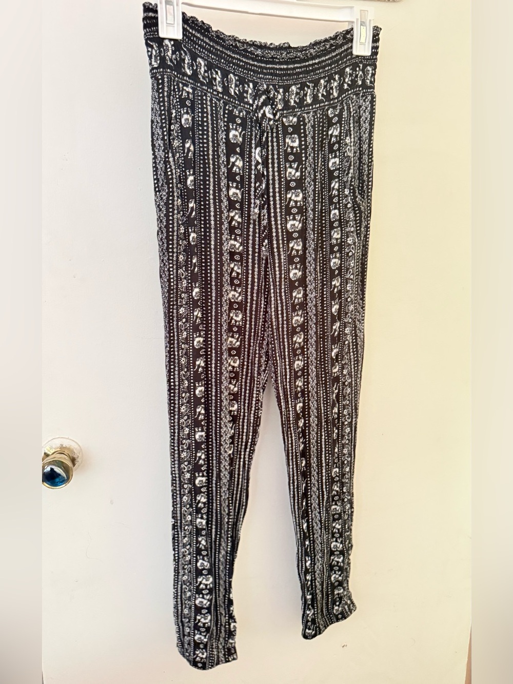 Kingston Black & White Printed Smocked-Waist Boho Pants